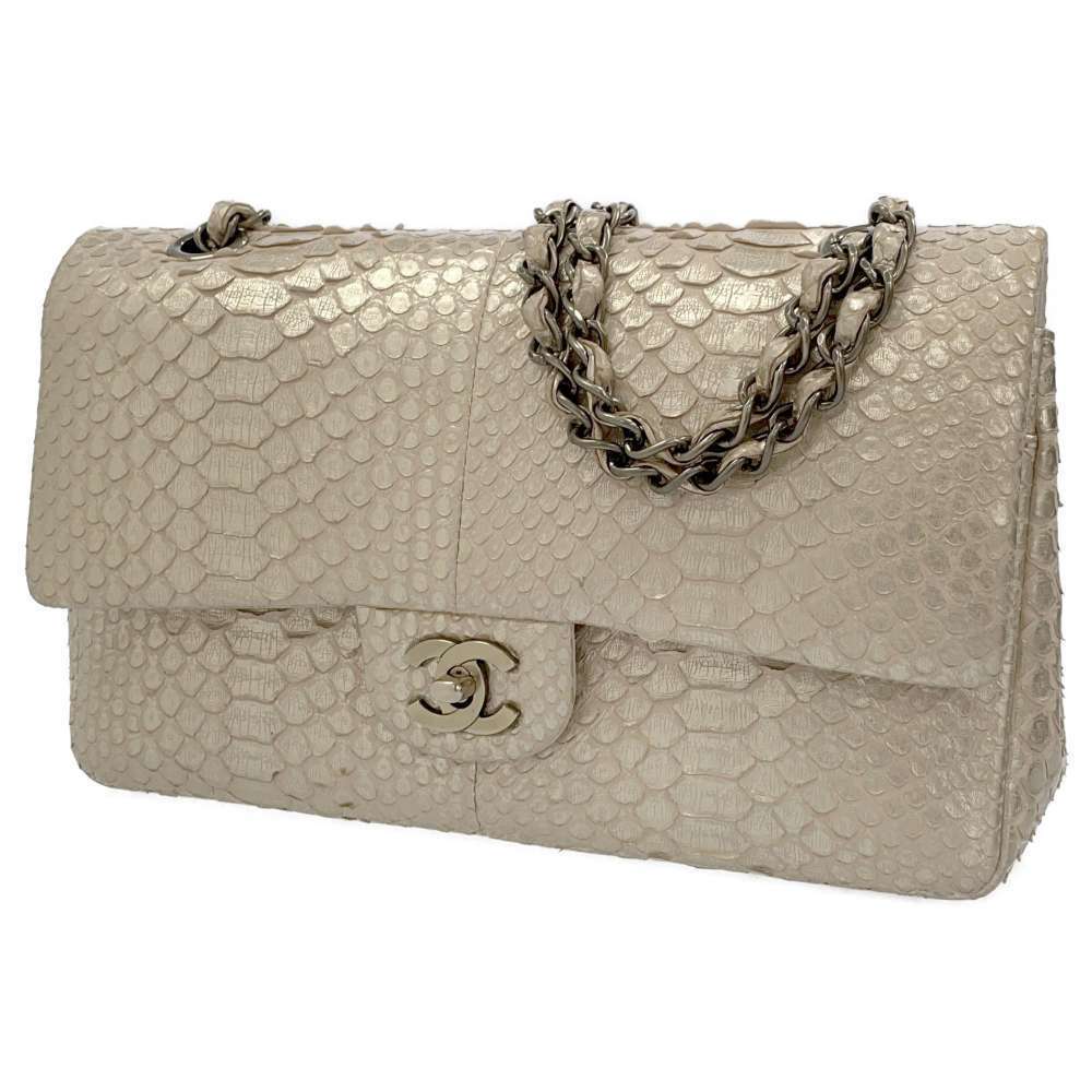 Chanel Chain Shoulder Bag Matelasse Coco Mark Double Flap Python